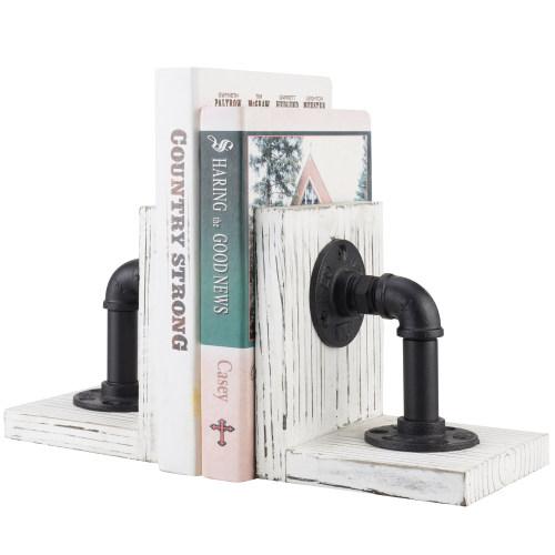 Industrial Pipe & Whitewashed Wood Bookends
