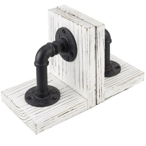 Industrial Pipe & Whitewashed Wood Bookends