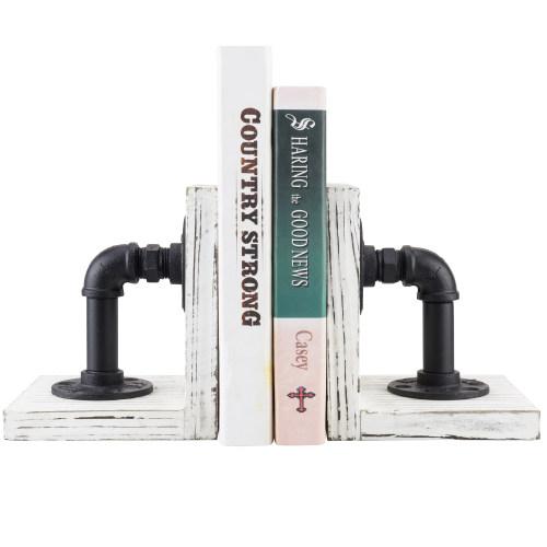 Industrial Pipe & Whitewashed Wood Bookends