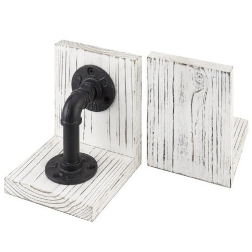 Industrial Pipe & Whitewashed Wood Bookends