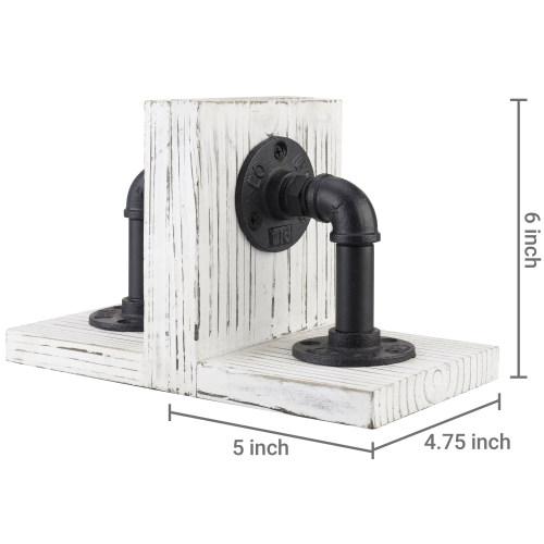 Industrial Pipe & Whitewashed Wood Bookends