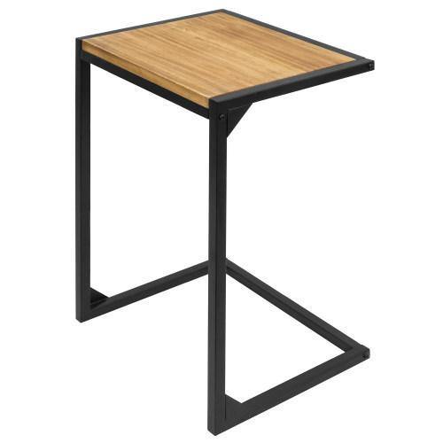 Industrial Style Brown Burnt Wood & Black Metal Side Table - MyGift
