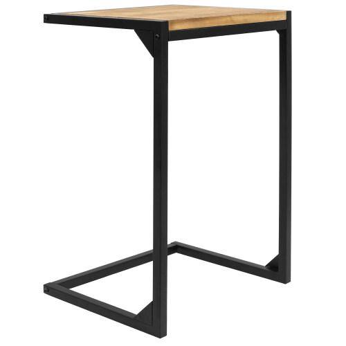 Industrial Style Brown Burnt Wood & Black Metal Side Table - MyGift