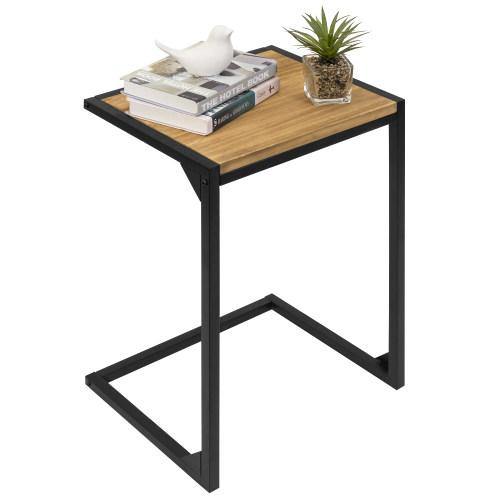 Industrial Style Brown Burnt Wood & Black Metal Side Table - MyGift