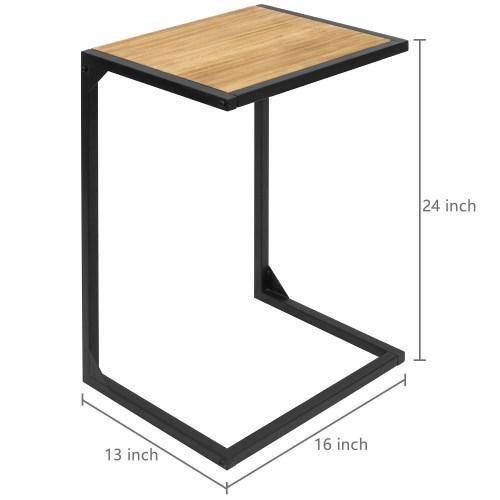 Industrial Style Brown Burnt Wood & Black Metal Side Table - MyGift