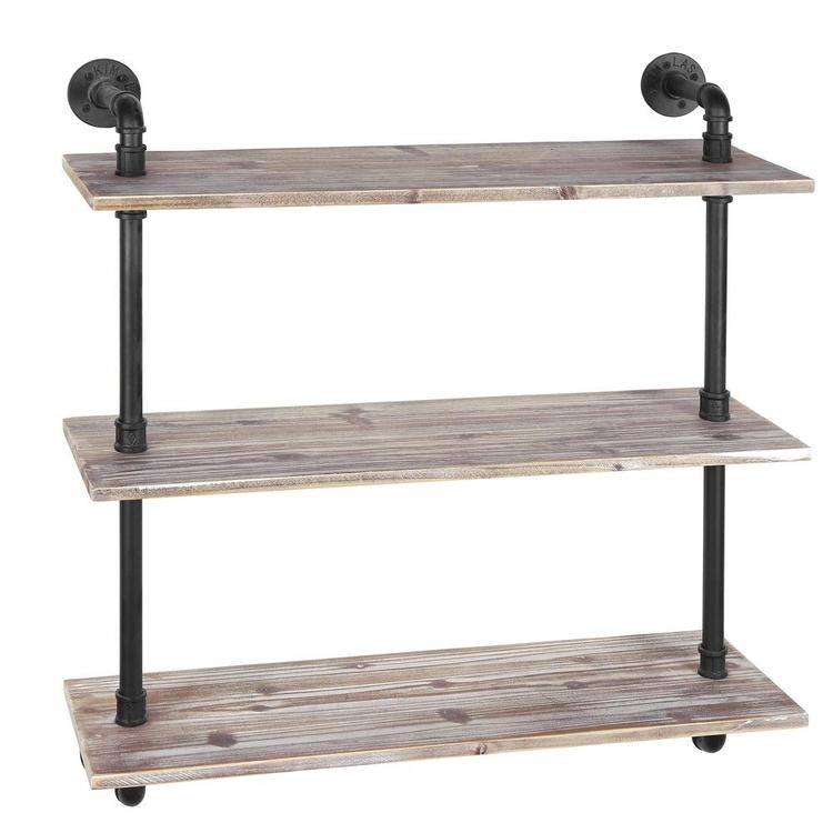 3-Shelf Industrial Style Pipe & Rustic Wood Wall Mounted Shelving Unit - MyGift Enterprise LLC