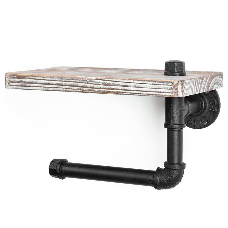 Industrial-Style Toilet Paper Holder with Shelf - MyGift
