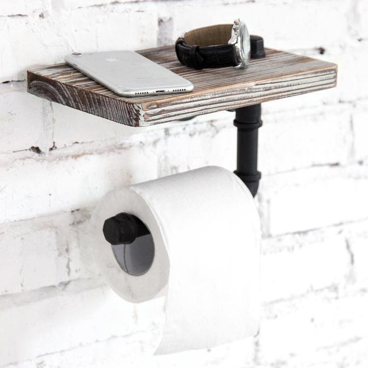 Industrial-Style Toilet Paper Holder with Shelf - MyGift