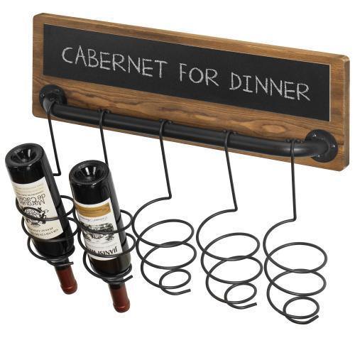 Industrial Wood & Pipe Design Wine Bottle Rack with Chalkboard Label - MyGift