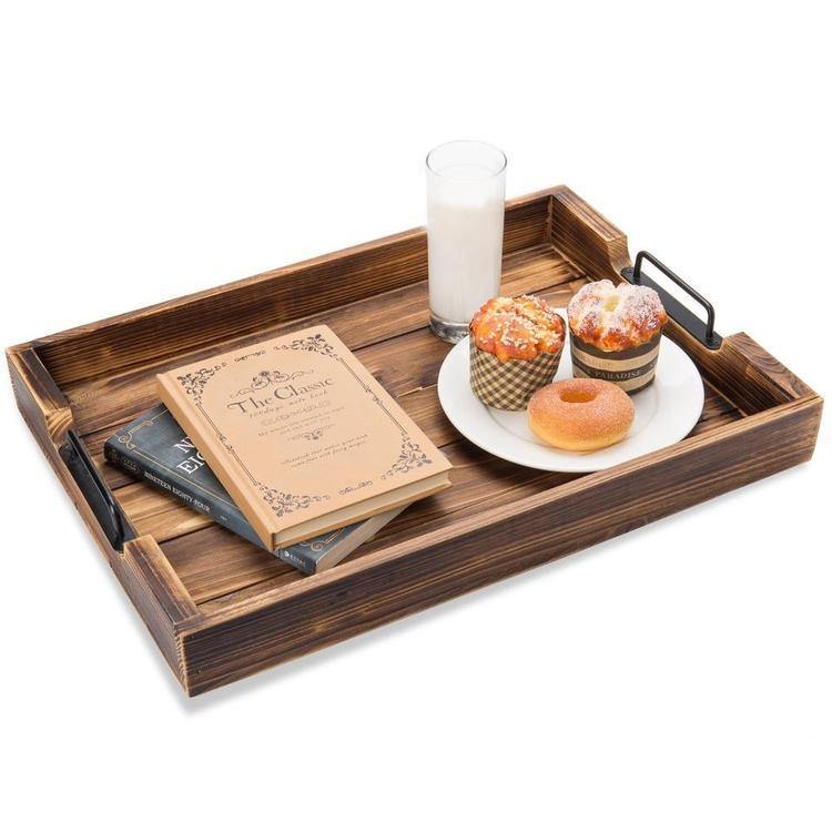 Industrial Wood Serving Tray with Metal Handles - MyGift