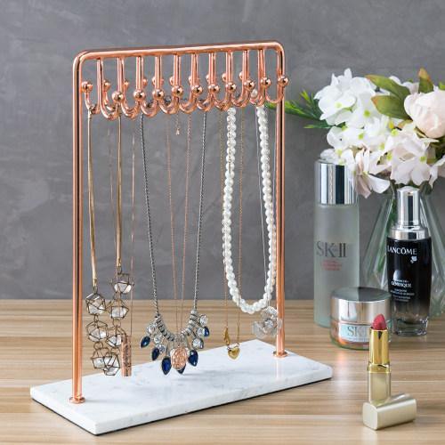 Rose Gold Metal Jewelry Display Stand with White Marble Base - MyGift