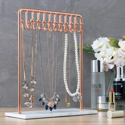 Rose Gold Metal Jewelry Display Stand with White Marble Base - MyGift
