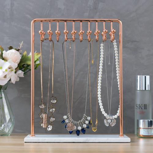 Rose Gold Metal Jewelry Display Stand with White Marble Base - MyGift
