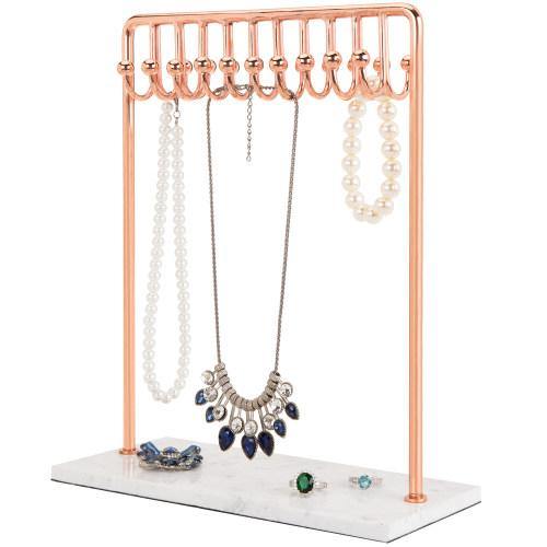 Rose Gold Metal Jewelry Display Stand with White Marble Base - MyGift