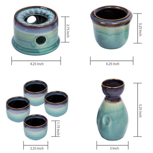 Japanese Style Ceramic Sake Serving Gift Set with Warmer, 7 Pcs, Purple - MyGift Enterprise LLC