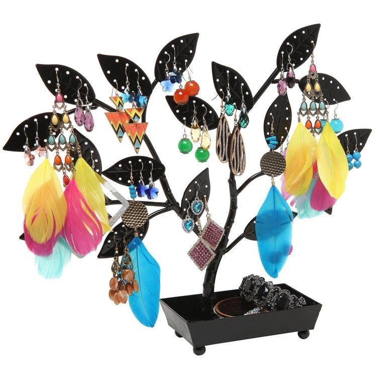 Jewelry Hanger Holder Tree with Ring Dish Tray, Black - MyGift