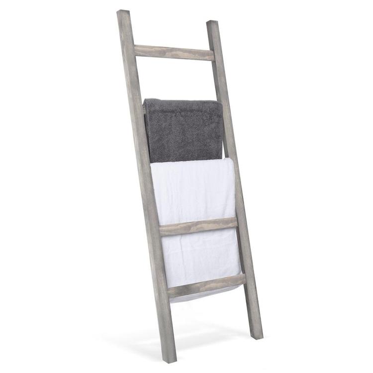 Wall-Leaning Rustic Gray Wood Ladder-Style Blanket Rack - MyGift Enterprise LLC
