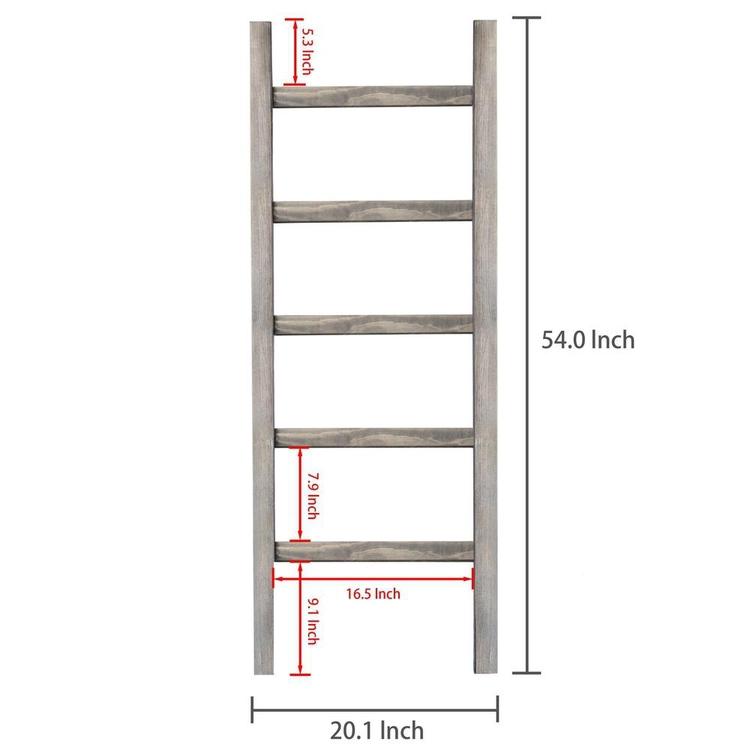 Wall-Leaning Rustic Gray Wood Ladder-Style Blanket Rack - MyGift Enterprise LLC