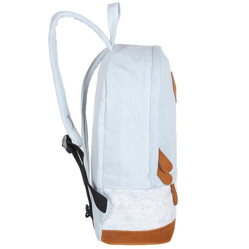 Light Blue Denim Backpack with Lace & Faux Suede