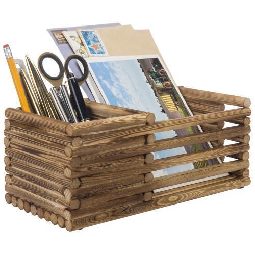 Log Style Burnt Wood Remote Control/Office Supply Organizer - MyGift
