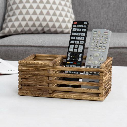 Log Style Burnt Wood Remote Control/Office Supply Organizer - MyGift