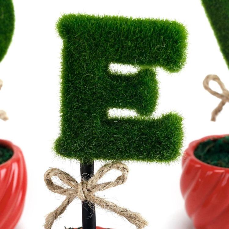 LOVE Artificial Sculpted Topiary Hedge Letters with Red Ceramic Pots - MyGift Enterprise LLC