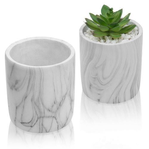 Marble Design Cement Round Planter Pots, Set of 2 - MyGift