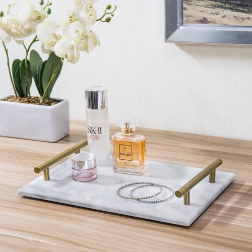 Marble Serving Tray with Brass Handles