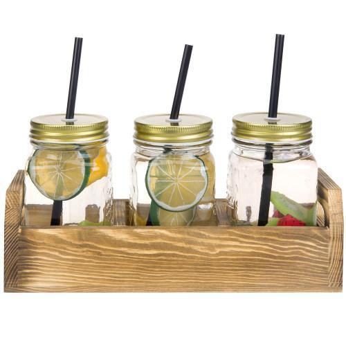 Mason Jar Mugs with Handles and Burnt Wood Serving Tray, Set of 2 - MyGift
