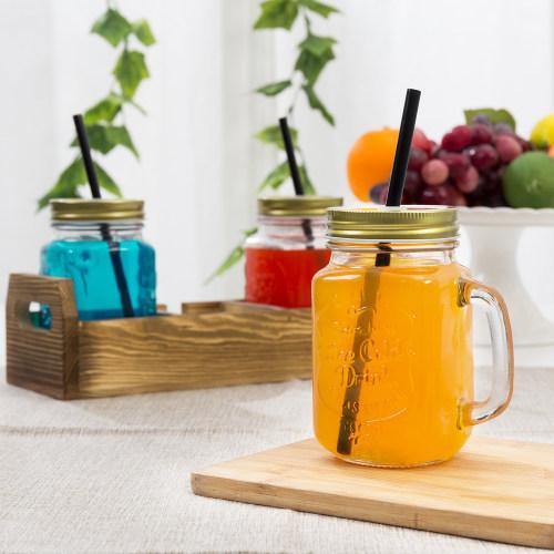 Mason Jar Mugs with Handles and Burnt Wood Serving Tray, Set of 2 - MyGift