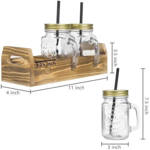 Mason Jar Mugs with Handles and Burnt Wood Serving Tray, Set of 2 - MyGift