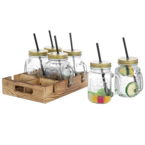 Mason Jar Mugs with Handle and Straws Drinking Glass Kitchen Tools Serving  Set 6