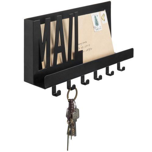 Matte Black Mail Mail Sorter Shelf with Hooks - MyGift