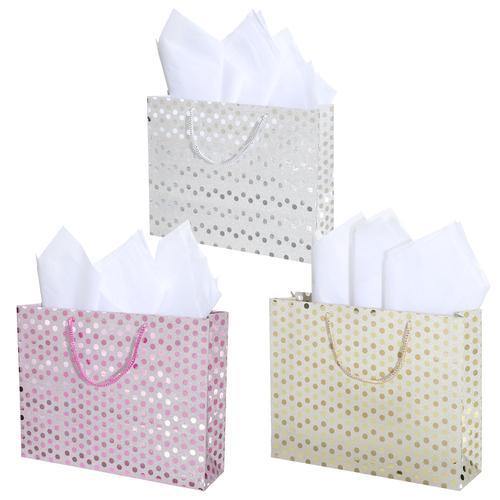 Medium Glitter Polka Dots Gift Wrap Bags in Assorted Colors, Set of 3 - MyGift