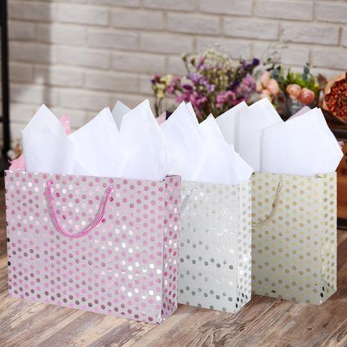 Medium Glitter Polka Dots Gift Wrap Bags in Assorted Colors, Set of 3 - MyGift