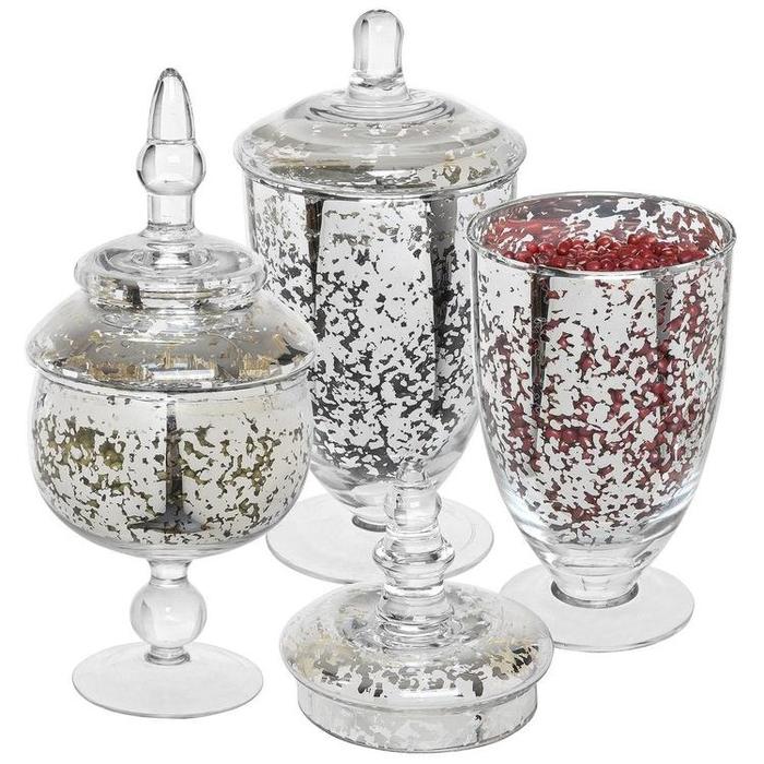 Decorative Mercury Silver Glass Apothecary Jars / Wedding Centerpiece / Footed Candy Dishes - 3 Piece Set - MyGift Enterprise LLC
