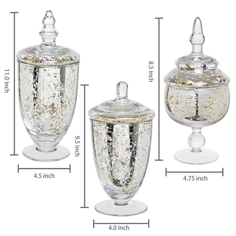 Decorative Mercury Silver Glass Apothecary Jars / Wedding Centerpiece / Footed Candy Dishes - 3 Piece Set - MyGift Enterprise LLC