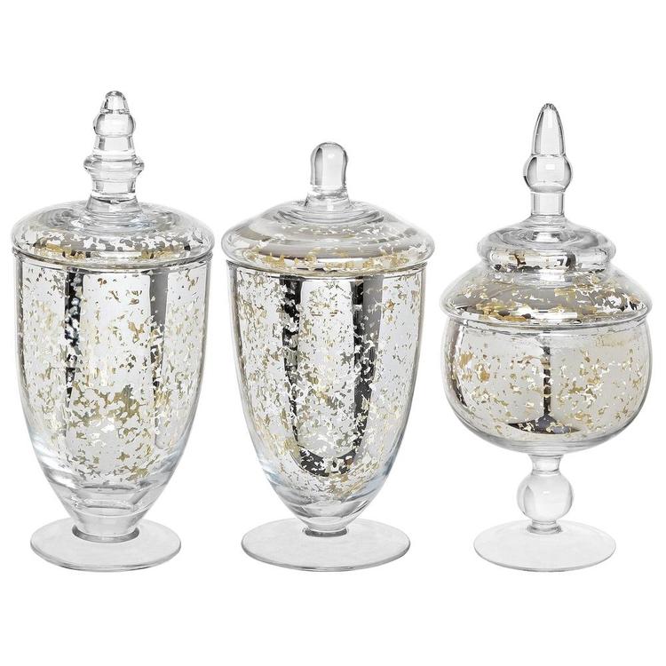 Decorative Mercury Silver Glass Apothecary Jars / Wedding Centerpiece / Footed Candy Dishes - 3 Piece Set - MyGift Enterprise LLC