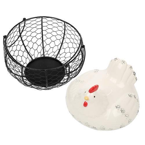 Mesh Wire Egg Basket with Ceramic Chicken Top - MyGift