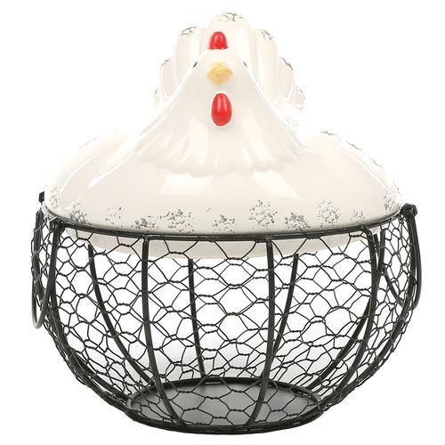Mesh Wire Egg Basket with Ceramic Chicken Top - MyGift