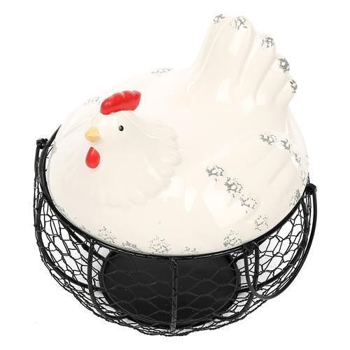 Mesh Wire Egg Basket with Ceramic Chicken Top - MyGift