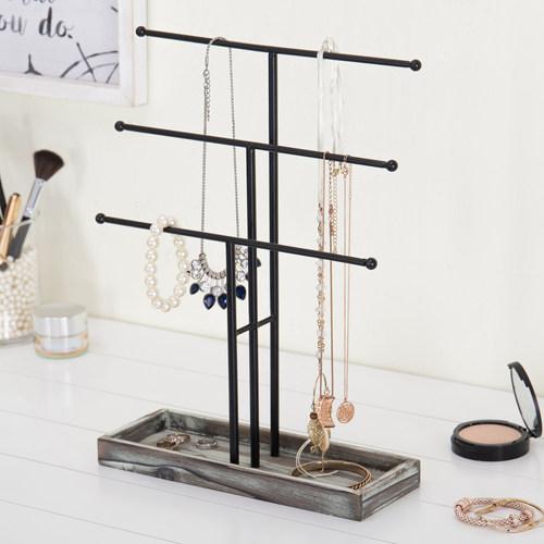 Metal Jewelry Display Stand with Wooden Ring Tray