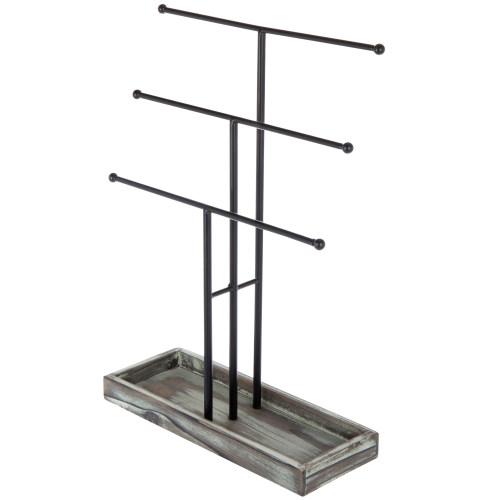 Metal Jewelry Display Stand with Wooden Ring Tray
