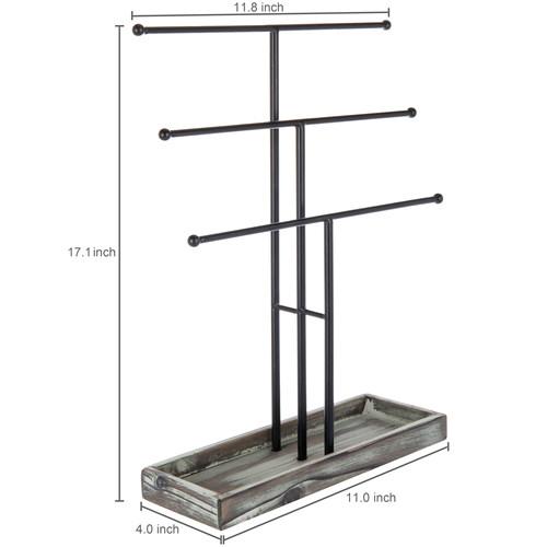 Metal Jewelry Display Stand with Wooden Ring Tray