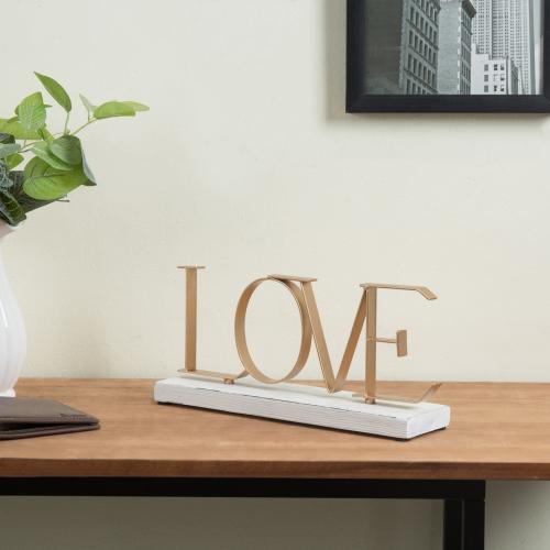 Metal Letters Sign "Love" with Whitewashed Wood Base