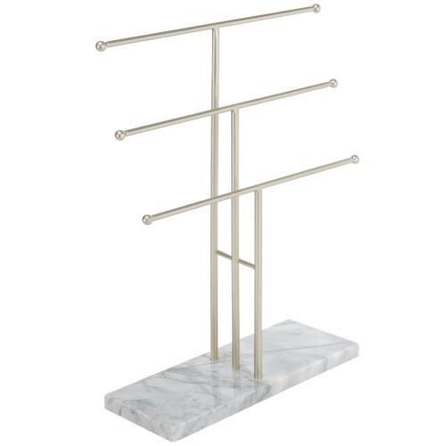 Metal Necklace Display Stand with Stone Base, Brass-Tone