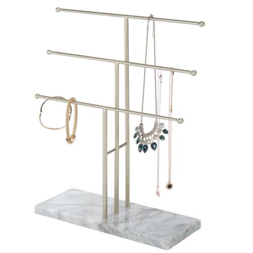 Metal Necklace Display Stand with Stone Base, Brass-Tone