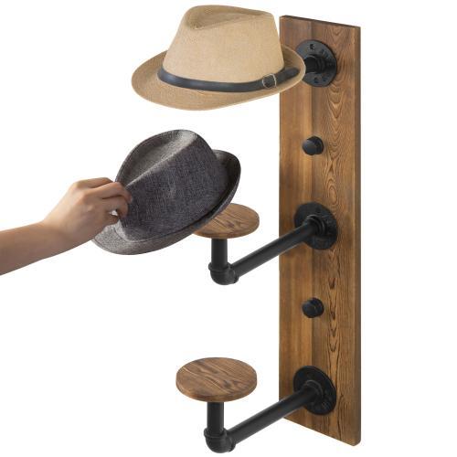 Metal Pipe & Rustic Burnt Wood Hat Rack, 3-Hook