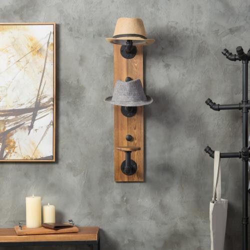 Metal Pipe & Rustic Burnt Wood Hat Rack, 3-Hook