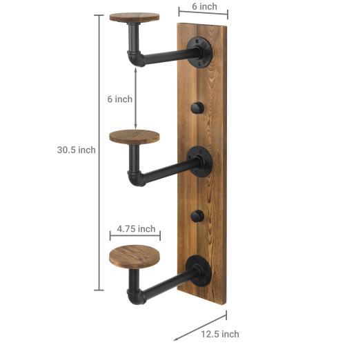 Metal Pipe & Rustic Burnt Wood Hat Rack, 3-Hook